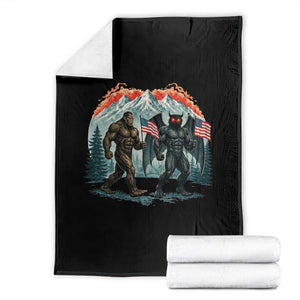 Patriotic Bigfoot And Mothman Throw Blanket Funny Cryptid Lover Gift TS12 Black Print Your Wear