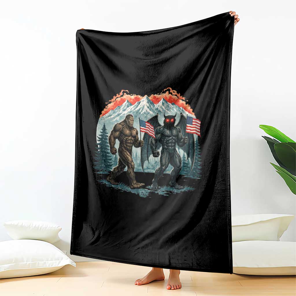 Patriotic Bigfoot And Mothman Throw Blanket Funny Cryptid Lover Gift TS12 Print Your Wear