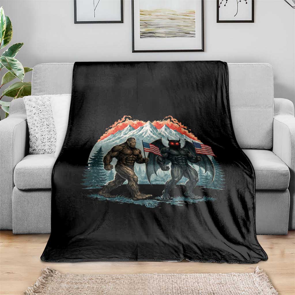 Patriotic Bigfoot And Mothman Throw Blanket Funny Cryptid Lover Gift TS12 Print Your Wear