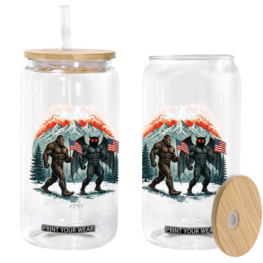 Patriotic Bigfoot And Mothman Glass Can Funny Cryptid Lover Gift TS12 Print Your Wear