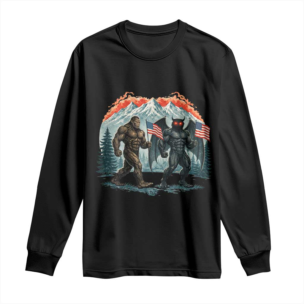 Patriotic Bigfoot And Mothman Long Sleeve Shirt Funny Cryptid Lover Gift TS12 Black Print Your Wear