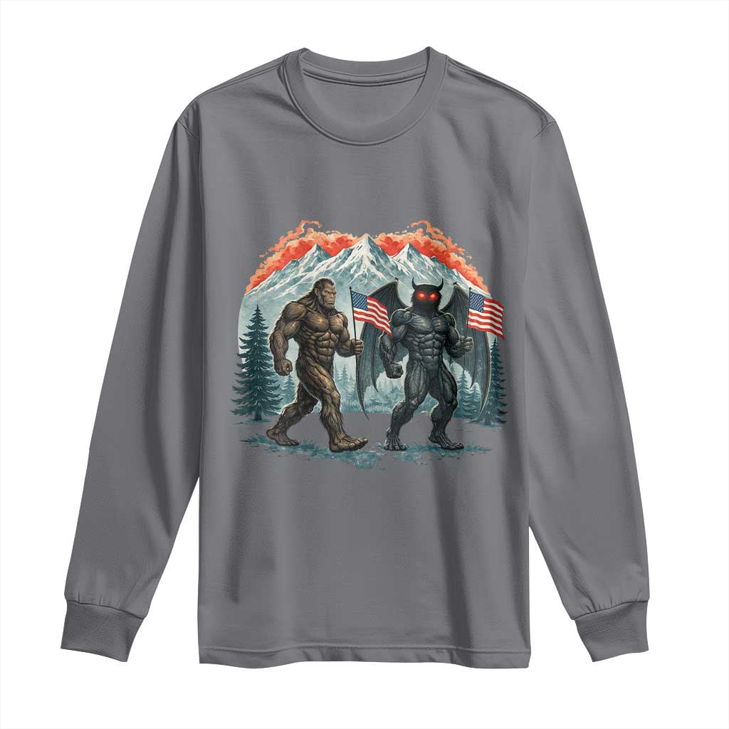 Patriotic Bigfoot And Mothman Long Sleeve Shirt Funny Cryptid Lover Gift TS12 Charcoal Print Your Wear