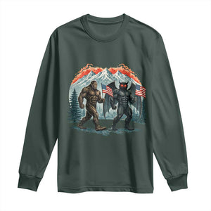 Patriotic Bigfoot And Mothman Long Sleeve Shirt Funny Cryptid Lover Gift TS12 Dark Forest Green Print Your Wear