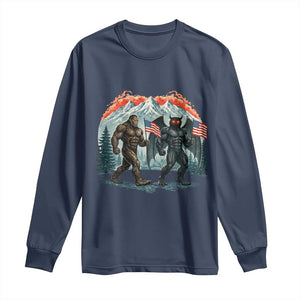 Patriotic Bigfoot And Mothman Long Sleeve Shirt Funny Cryptid Lover Gift TS12 Navy Print Your Wear
