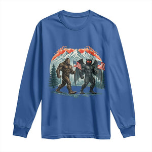Patriotic Bigfoot And Mothman Long Sleeve Shirt Funny Cryptid Lover Gift TS12 Royal Blue Print Your Wear