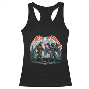 Patriotic Bigfoot And Mothman Racerback Tank Top Funny Cryptid Lover Gift TS12 Black Print Your Wear