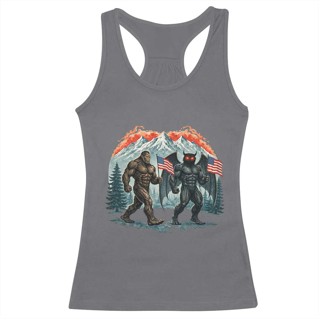 Patriotic Bigfoot And Mothman Racerback Tank Top Funny Cryptid Lover Gift TS12 Charcoal Print Your Wear