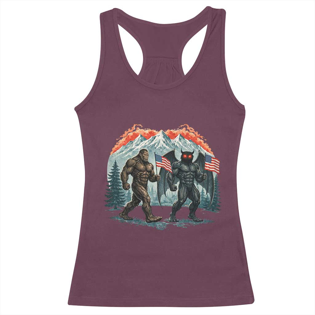 Patriotic Bigfoot And Mothman Racerback Tank Top Funny Cryptid Lover Gift TS12 Maroon Print Your Wear