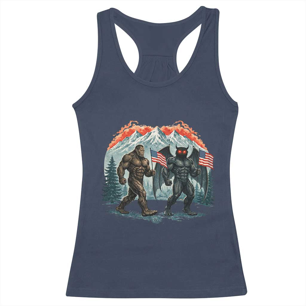 Patriotic Bigfoot And Mothman Racerback Tank Top Funny Cryptid Lover Gift TS12 Navy Print Your Wear