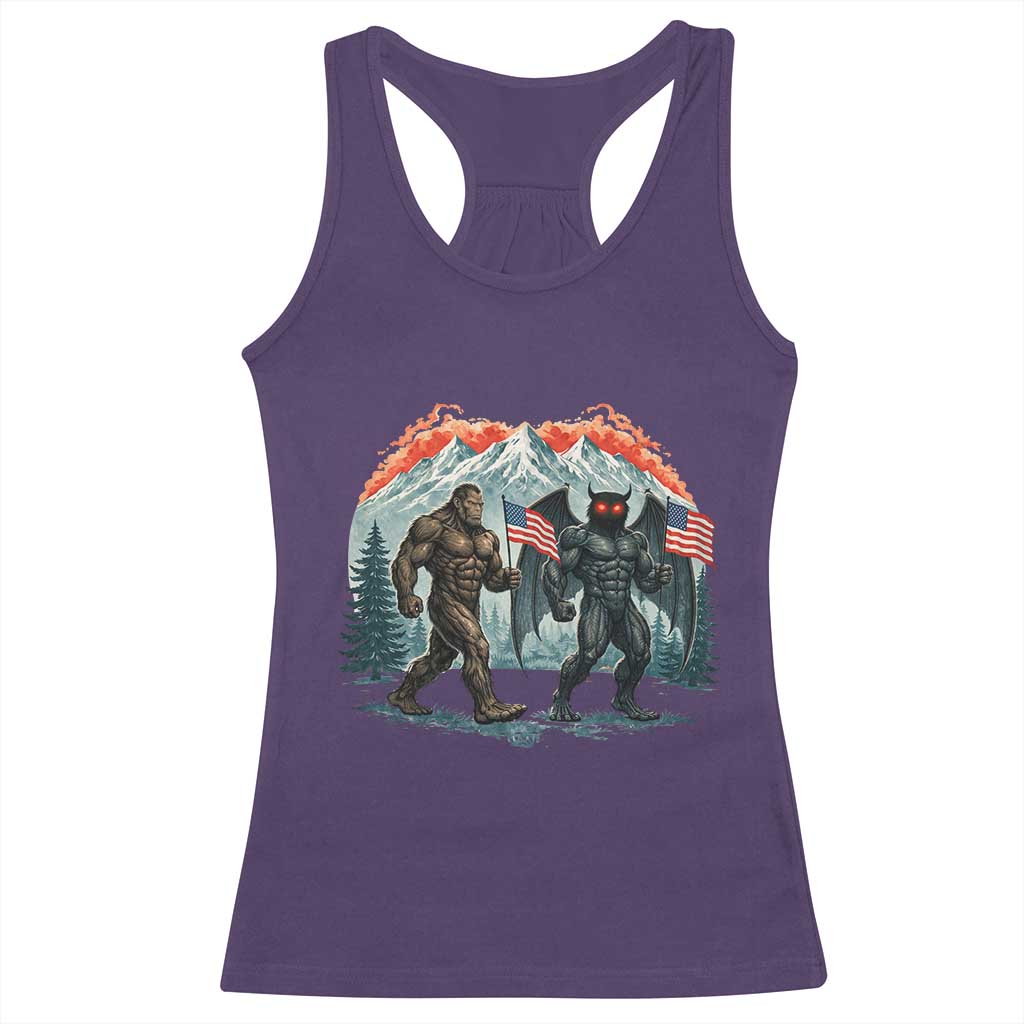 Patriotic Bigfoot And Mothman Racerback Tank Top Funny Cryptid Lover Gift TS12 Purple Print Your Wear