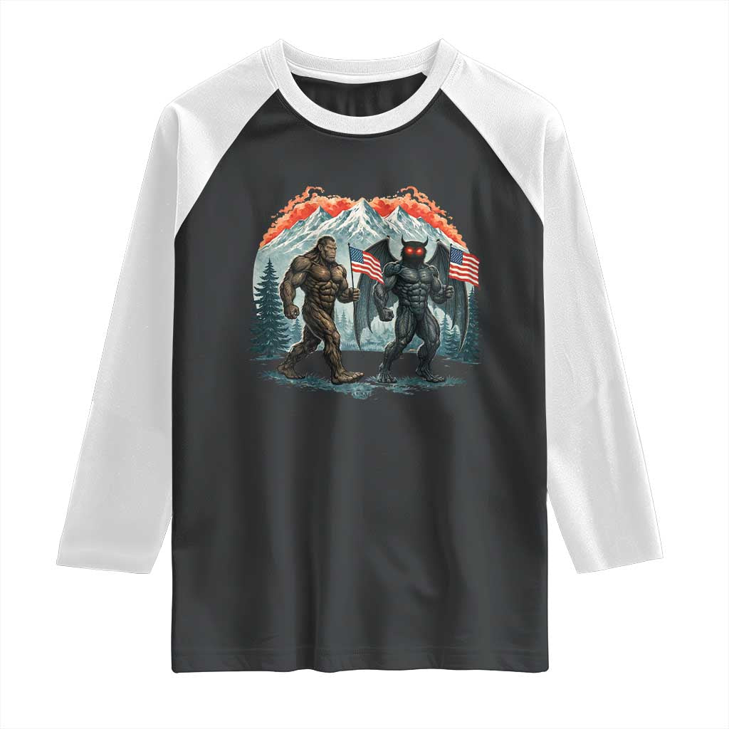 Patriotic Bigfoot And Mothman Raglan Shirt Funny Cryptid Lover Gift TS12 Black White Print Your Wear