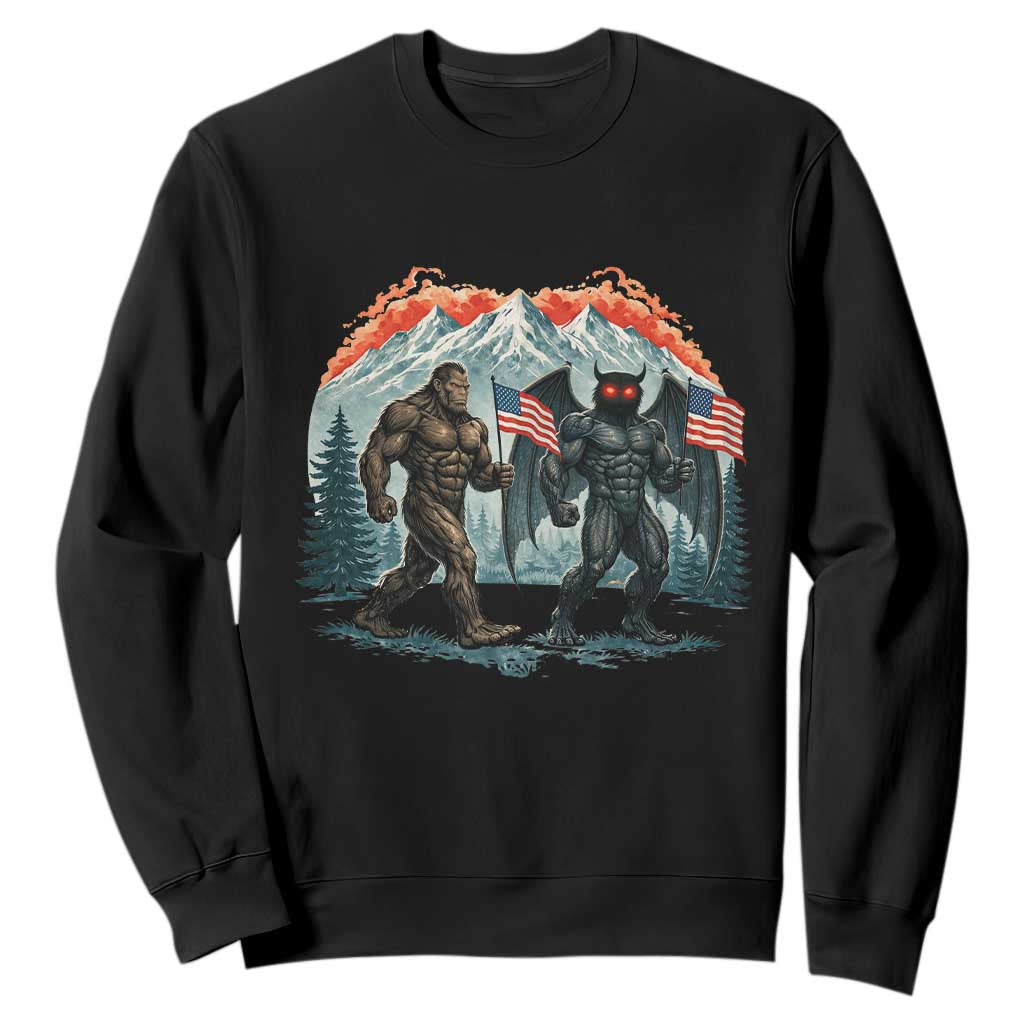 Patriotic Bigfoot And Mothman Sweatshirt Funny Cryptid Lover Gift TS12 Black Print Your Wear