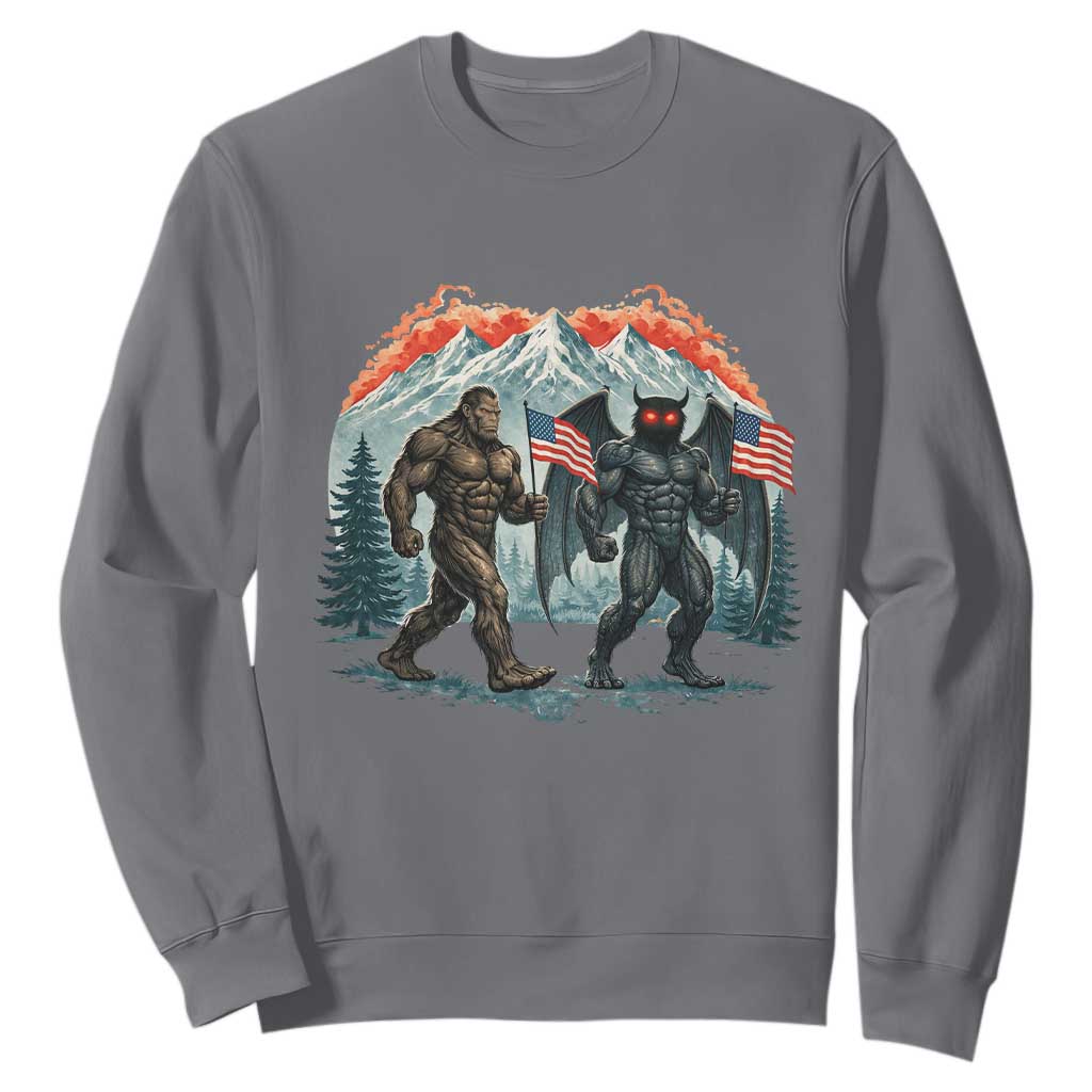 Patriotic Bigfoot And Mothman Sweatshirt Funny Cryptid Lover Gift TS12 Charcoal Print Your Wear