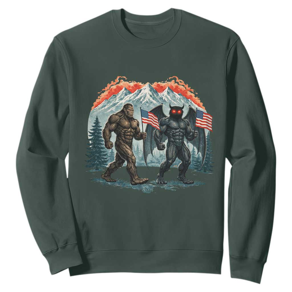 Patriotic Bigfoot And Mothman Sweatshirt Funny Cryptid Lover Gift TS12 Dark Forest Green Print Your Wear