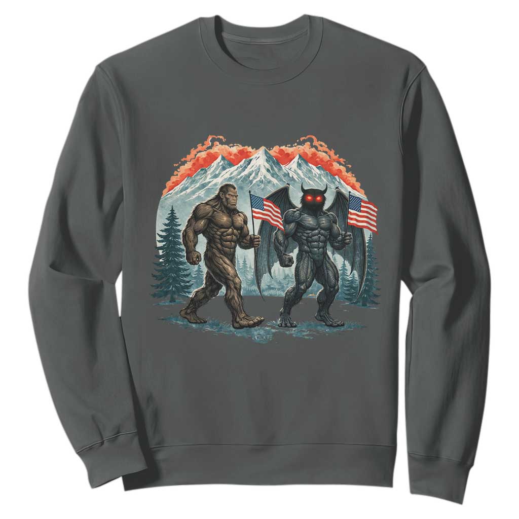 Patriotic Bigfoot And Mothman Sweatshirt Funny Cryptid Lover Gift TS12 Dark Heather Print Your Wear