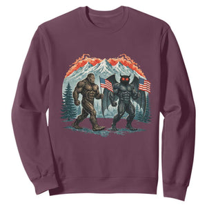 Patriotic Bigfoot And Mothman Sweatshirt Funny Cryptid Lover Gift TS12 Maroon Print Your Wear
