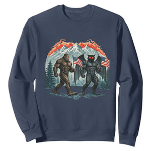 Patriotic Bigfoot And Mothman Sweatshirt Funny Cryptid Lover Gift TS12 Navy Print Your Wear