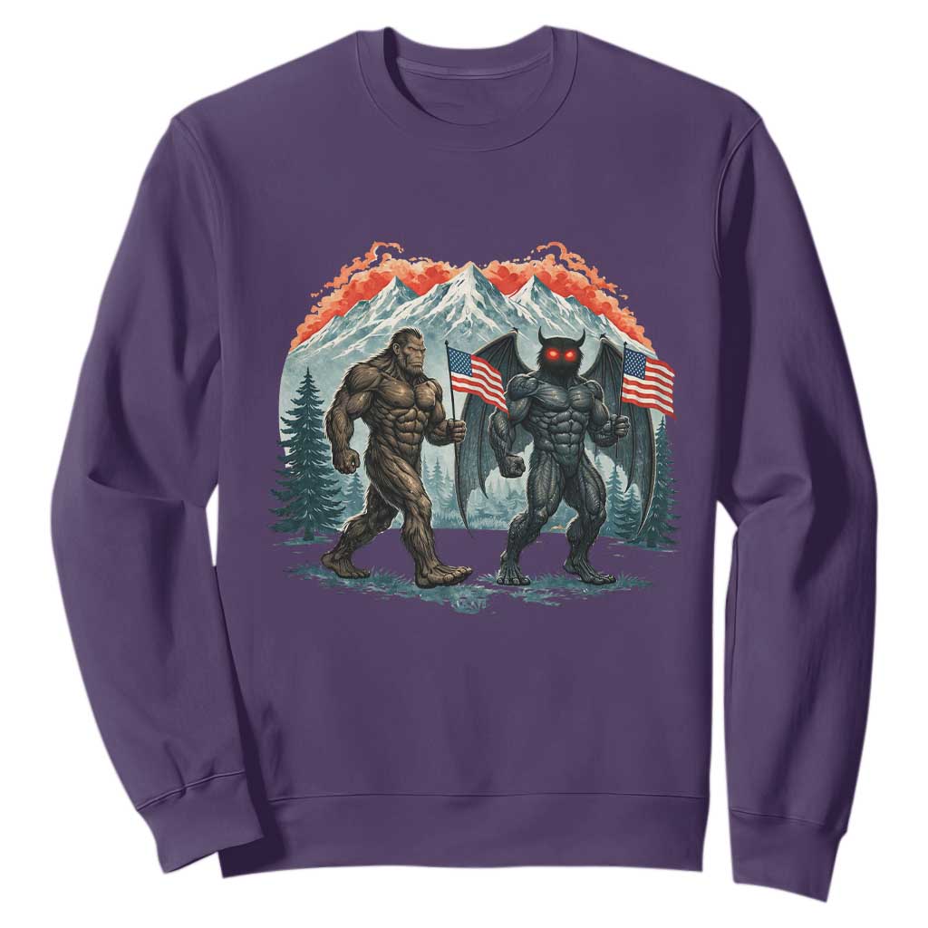 Patriotic Bigfoot And Mothman Sweatshirt Funny Cryptid Lover Gift TS12 Purple Print Your Wear