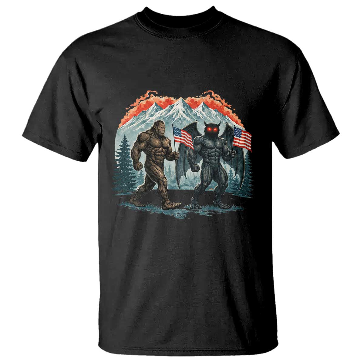 Patriotic Bigfoot And Mothman T Shirt Funny Cryptid Lover Gift TS12 Black Print Your Wear