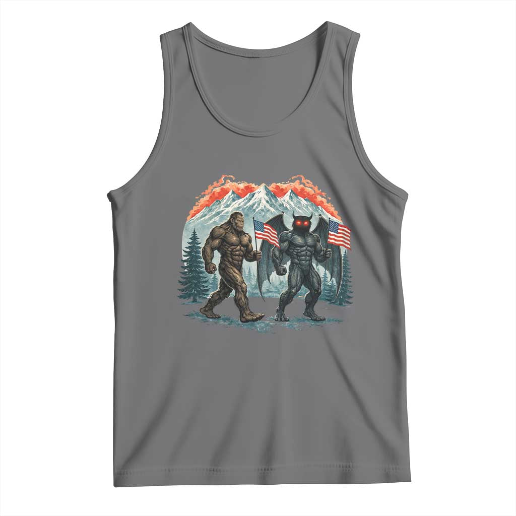 Patriotic Bigfoot And Mothman Tank Top Funny Cryptid Lover Gift TS12 Black Heather Print Your Wear