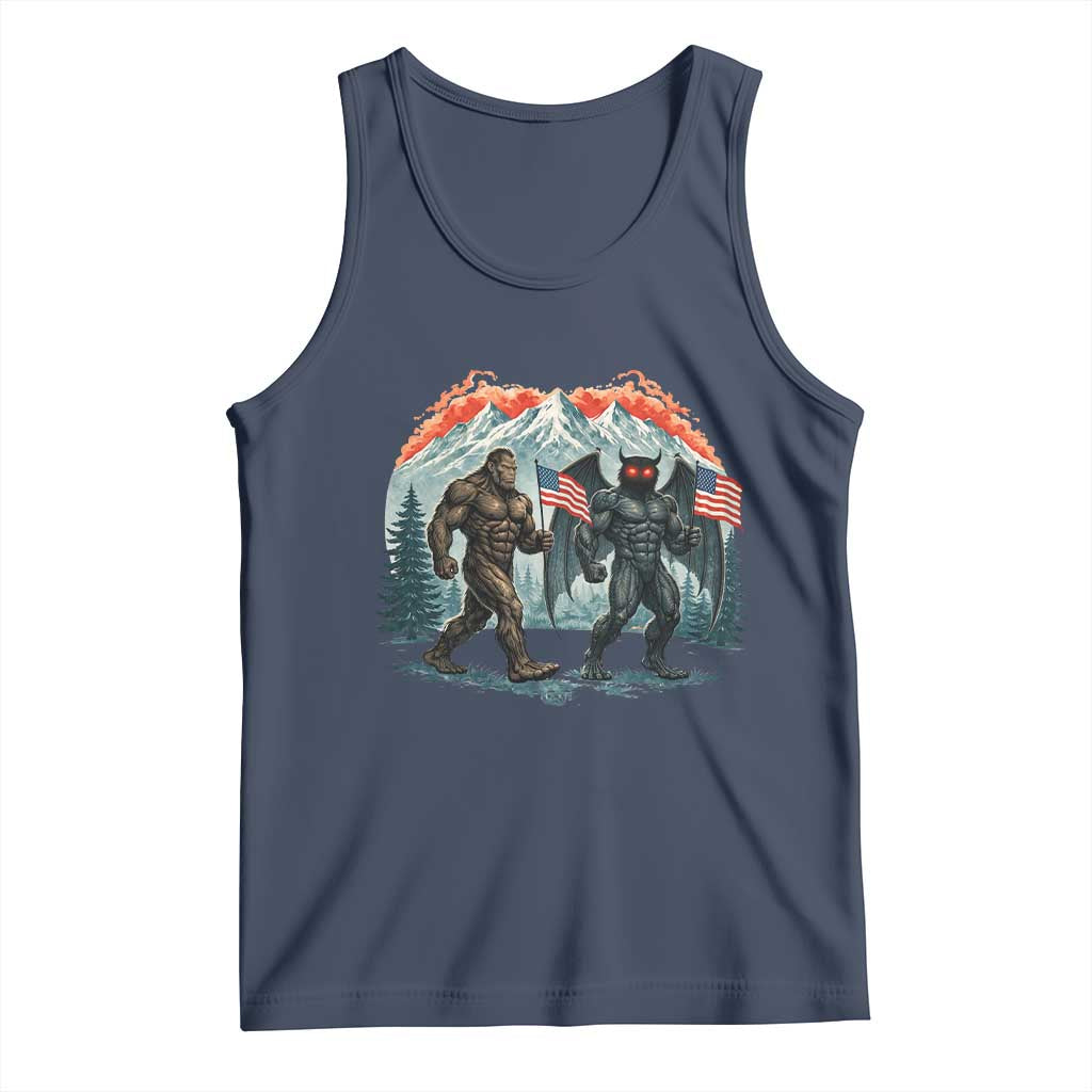 Patriotic Bigfoot And Mothman Tank Top Funny Cryptid Lover Gift TS12 Navy Print Your Wear