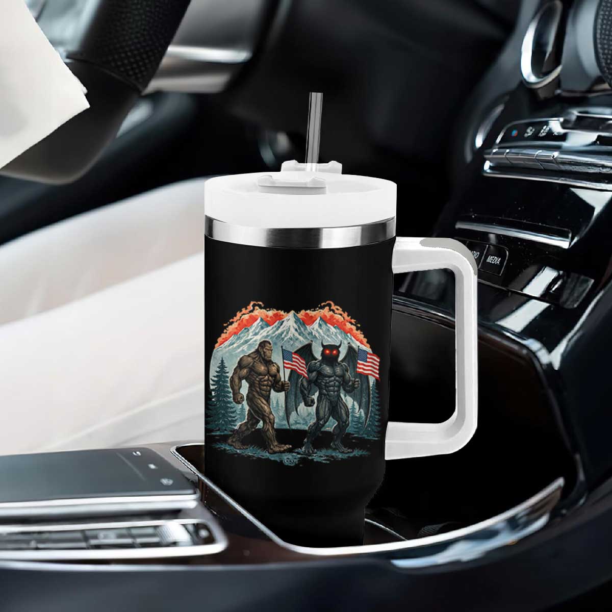 Patriotic Bigfoot And Mothman Tumbler With Handle Funny Cryptid Lover Gift TS12 Print Your Wear
