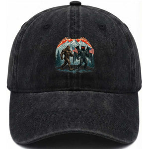 Patriotic Bigfoot And Mothman Washed Cotton Baseball Cap Funny Cryptid Lover Gift TS12 Washed Cap Universal Fit Black Print Your Wear