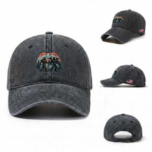 Patriotic Bigfoot And Mothman Washed Cotton Baseball Cap Funny Cryptid Lover Gift TS12 Washed Cap Universal Fit Dark Gray Print Your Wear