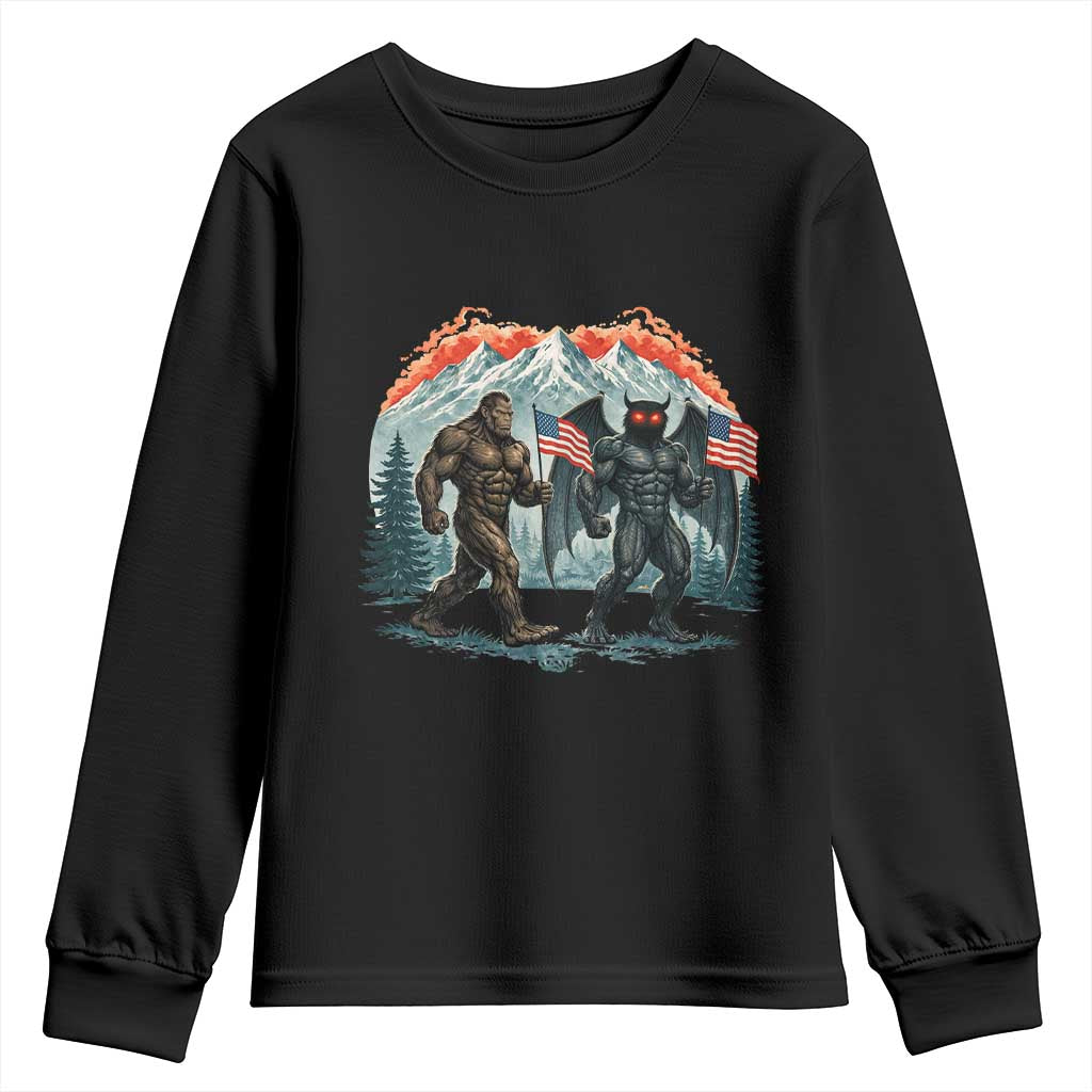 Patriotic Bigfoot And Mothman Youth Sweatshirt Funny Cryptid Lover Gift TS12 Black Print Your Wear