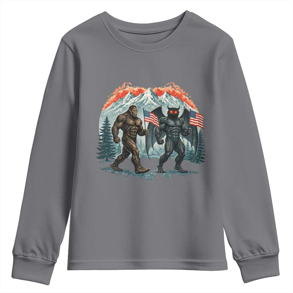 Patriotic Bigfoot And Mothman Youth Sweatshirt Funny Cryptid Lover Gift TS12 Charcoal Print Your Wear