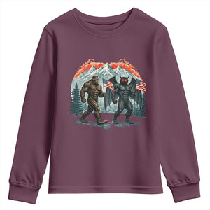 Patriotic Bigfoot And Mothman Youth Sweatshirt Funny Cryptid Lover Gift TS12 Maroon Print Your Wear