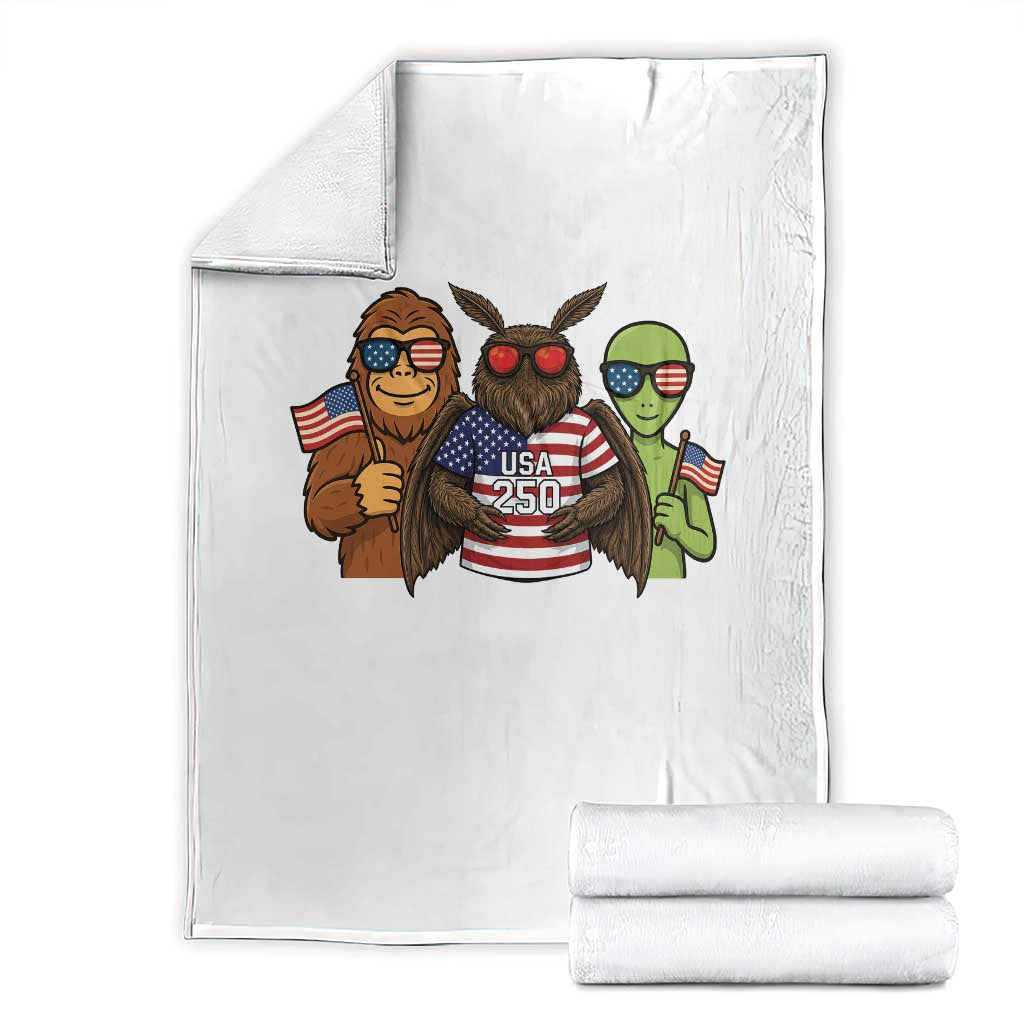 Funny Bigfoot Mothman Alien Throw Blanket USA 250th Anniversary TS12 White Print Your Wear