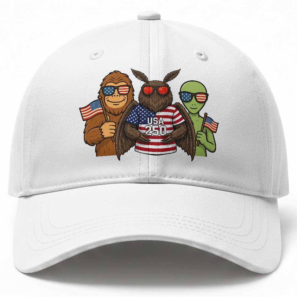 Funny Bigfoot Mothman Alien Baseball Cap USA 250th Anniversary TS12 Print Your Wear