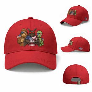 Funny Bigfoot Mothman Alien Baseball Cap USA 250th Anniversary TS12 Baseball Cap Universal Fit Red Print Your Wear