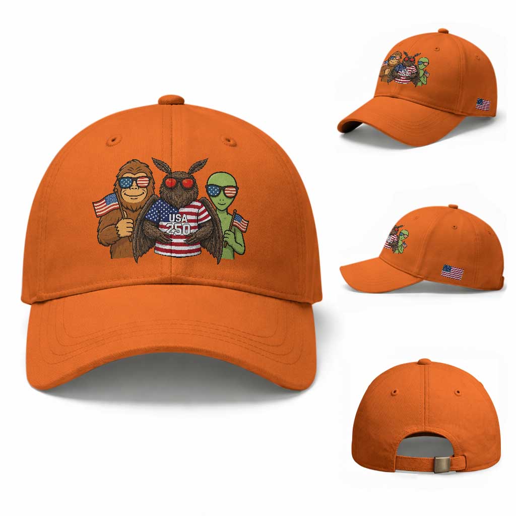 Funny Bigfoot Mothman Alien Baseball Cap USA 250th Anniversary TS12 Baseball Cap Universal Fit Orange Print Your Wear