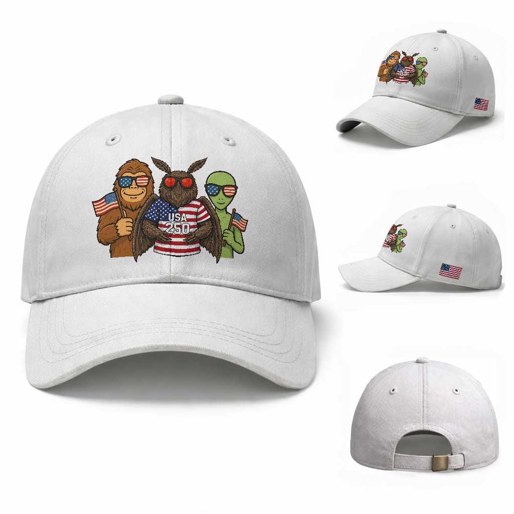 Funny Bigfoot Mothman Alien Baseball Cap USA 250th Anniversary TS12 Baseball Cap Universal Fit White Print Your Wear