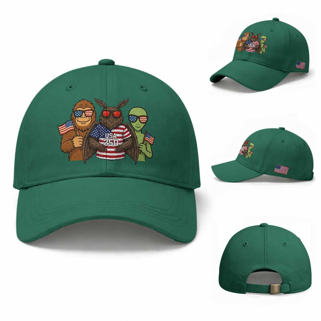 Funny Bigfoot Mothman Alien Baseball Cap USA 250th Anniversary TS12 Baseball Cap Universal Fit Irish Green Print Your Wear