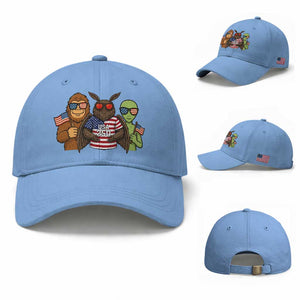 Funny Bigfoot Mothman Alien Baseball Cap USA 250th Anniversary TS12 Baseball Cap Universal Fit Light Blue Print Your Wear