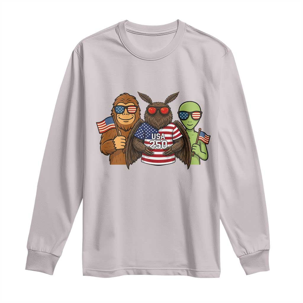 Funny Bigfoot Mothman Alien Long Sleeve Shirt USA 250th Anniversary TS12 Ice Gray Print Your Wear