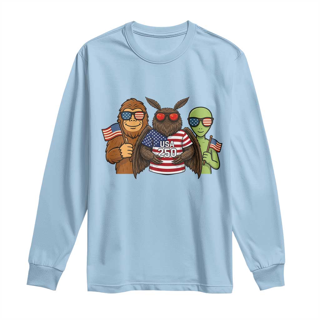 Funny Bigfoot Mothman Alien Long Sleeve Shirt USA 250th Anniversary TS12 Light Blue Print Your Wear