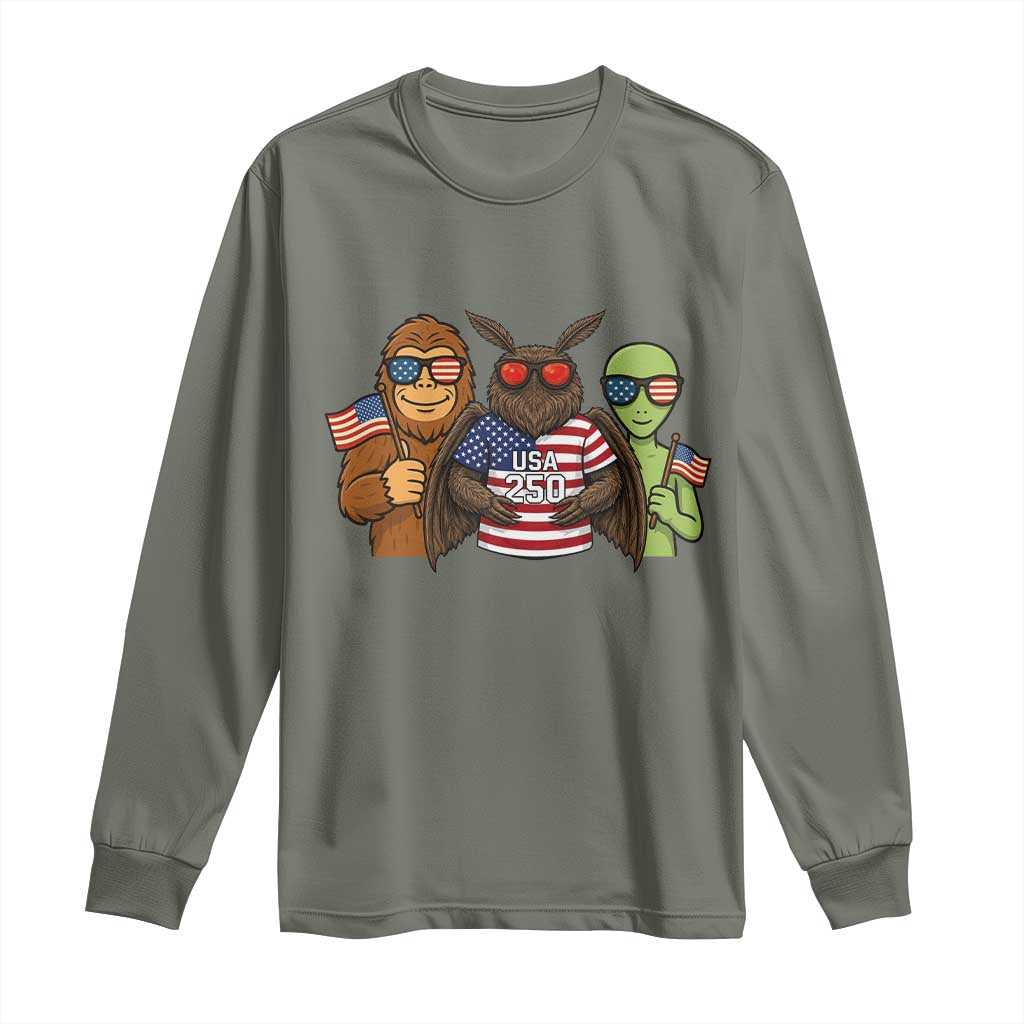 Funny Bigfoot Mothman Alien Long Sleeve Shirt USA 250th Anniversary TS12 Military Green Print Your Wear