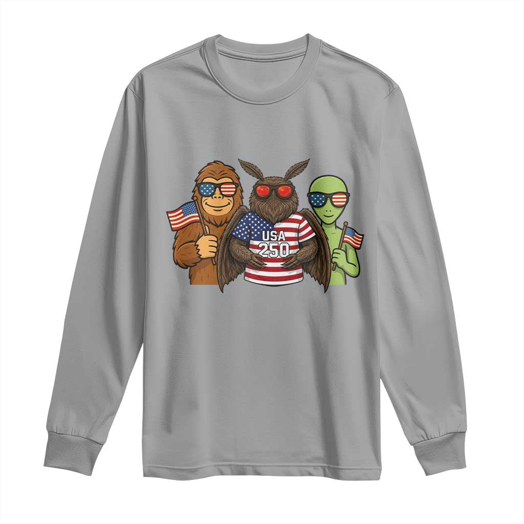 Funny Bigfoot Mothman Alien Long Sleeve Shirt USA 250th Anniversary TS12 Sport Gray Print Your Wear