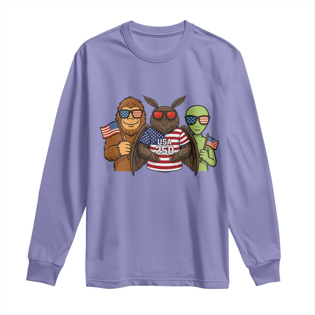 Funny Bigfoot Mothman Alien Long Sleeve Shirt USA 250th Anniversary TS12 Violet Print Your Wear