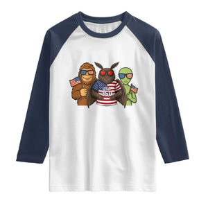 Funny Bigfoot Mothman Alien Raglan Shirt USA 250th Anniversary TS12 White Navy Print Your Wear