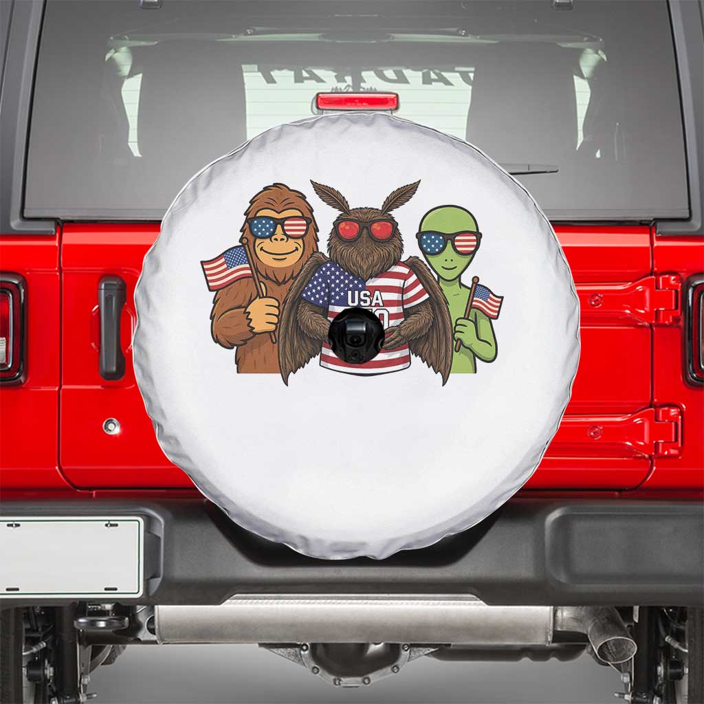 Funny Bigfoot Mothman Alien Spare Tire Cover USA 250th Anniversary TS12 White Print Your Wear