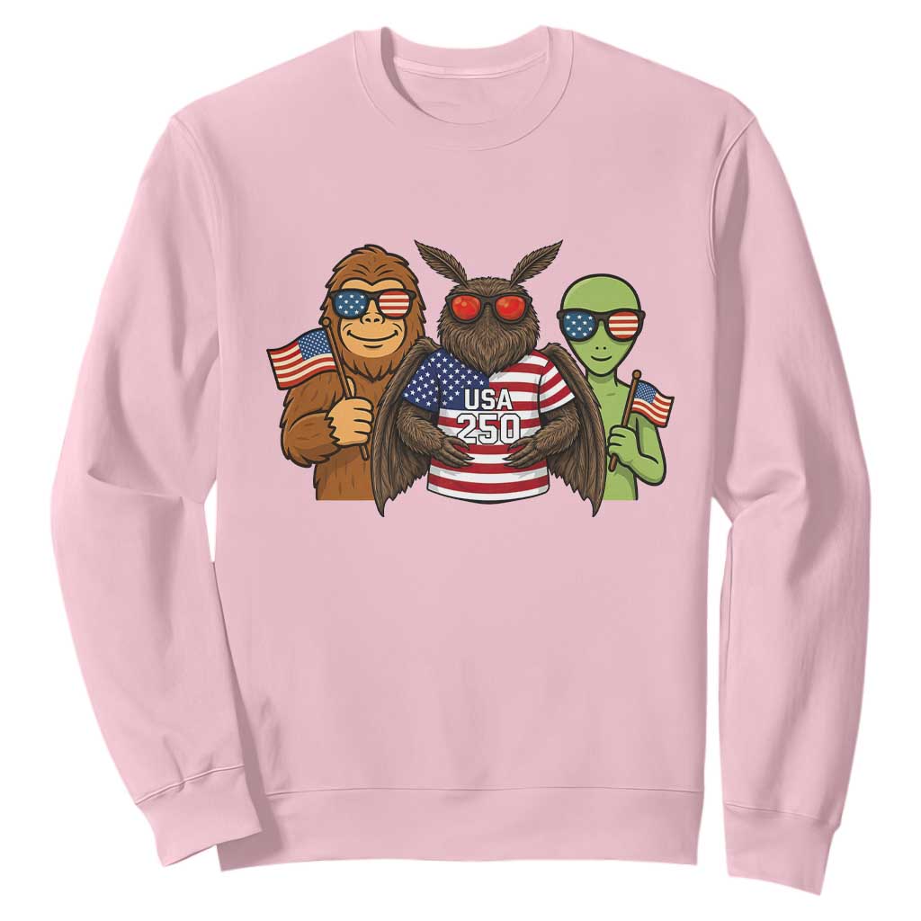 Funny Bigfoot Mothman Alien Sweatshirt USA 250th Anniversary TS12 Light Pink Print Your Wear