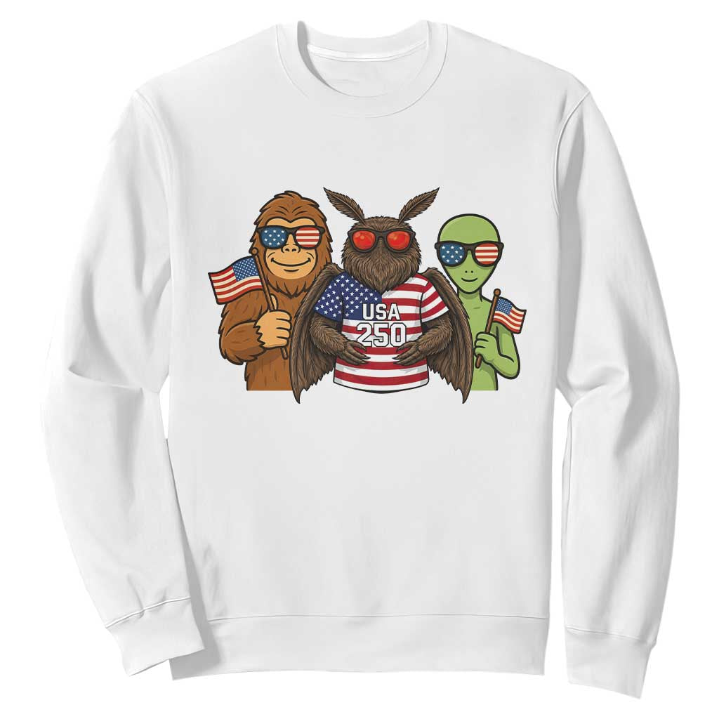 Funny Bigfoot Mothman Alien Sweatshirt USA 250th Anniversary TS12 White Print Your Wear