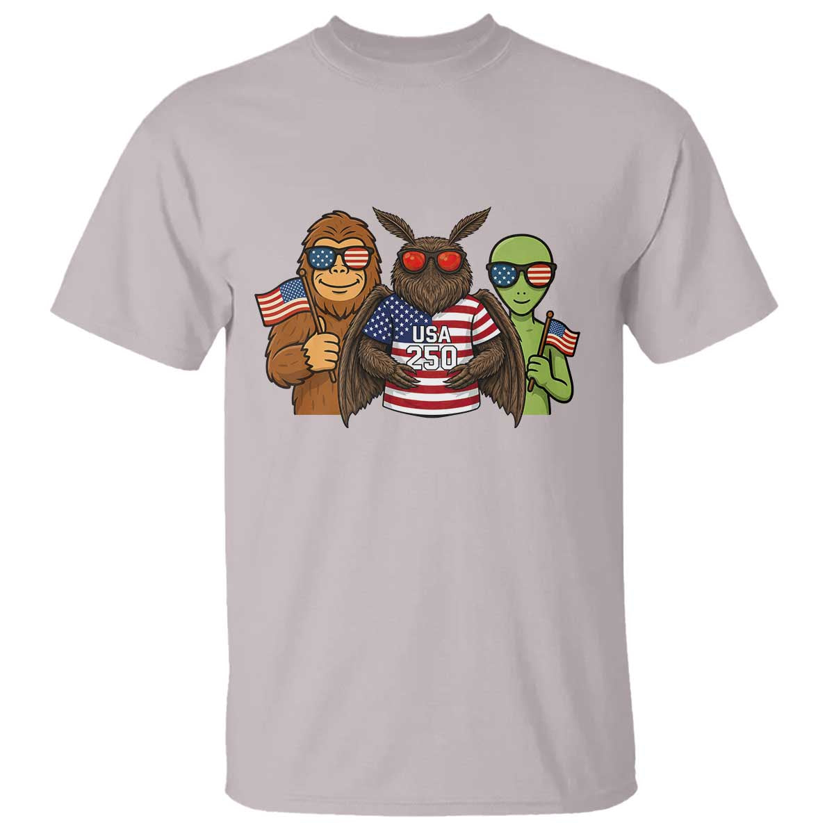 Funny Bigfoot Mothman Alien T Shirt USA 250th Anniversary TS12 Ice Gray Print Your Wear