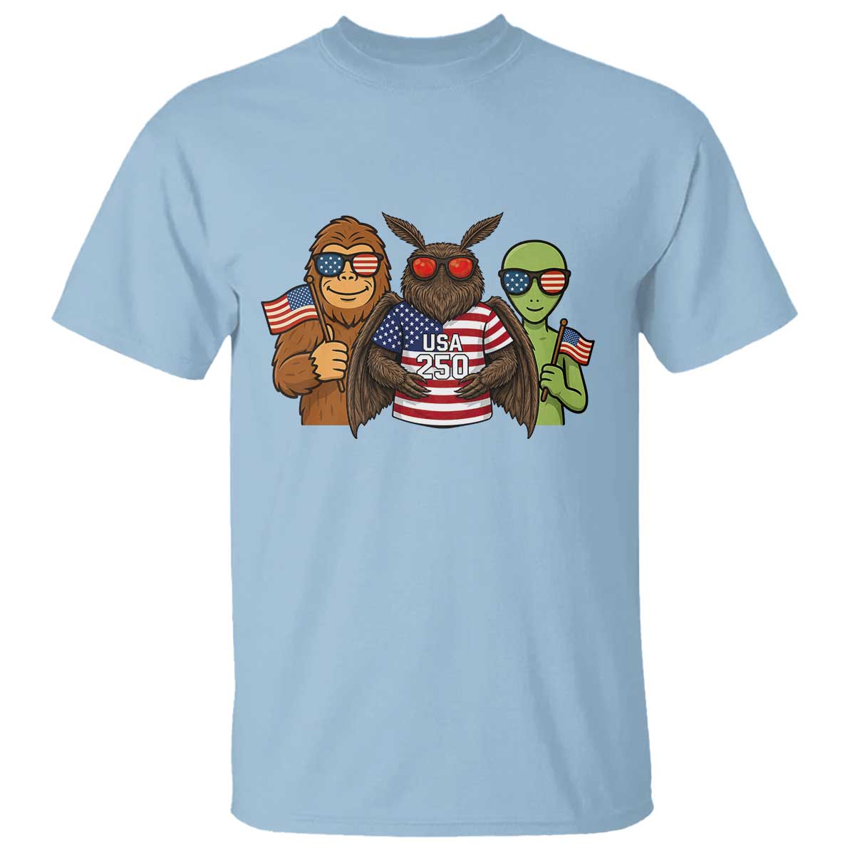 Funny Bigfoot Mothman Alien T Shirt USA 250th Anniversary TS12 Light Blue Print Your Wear