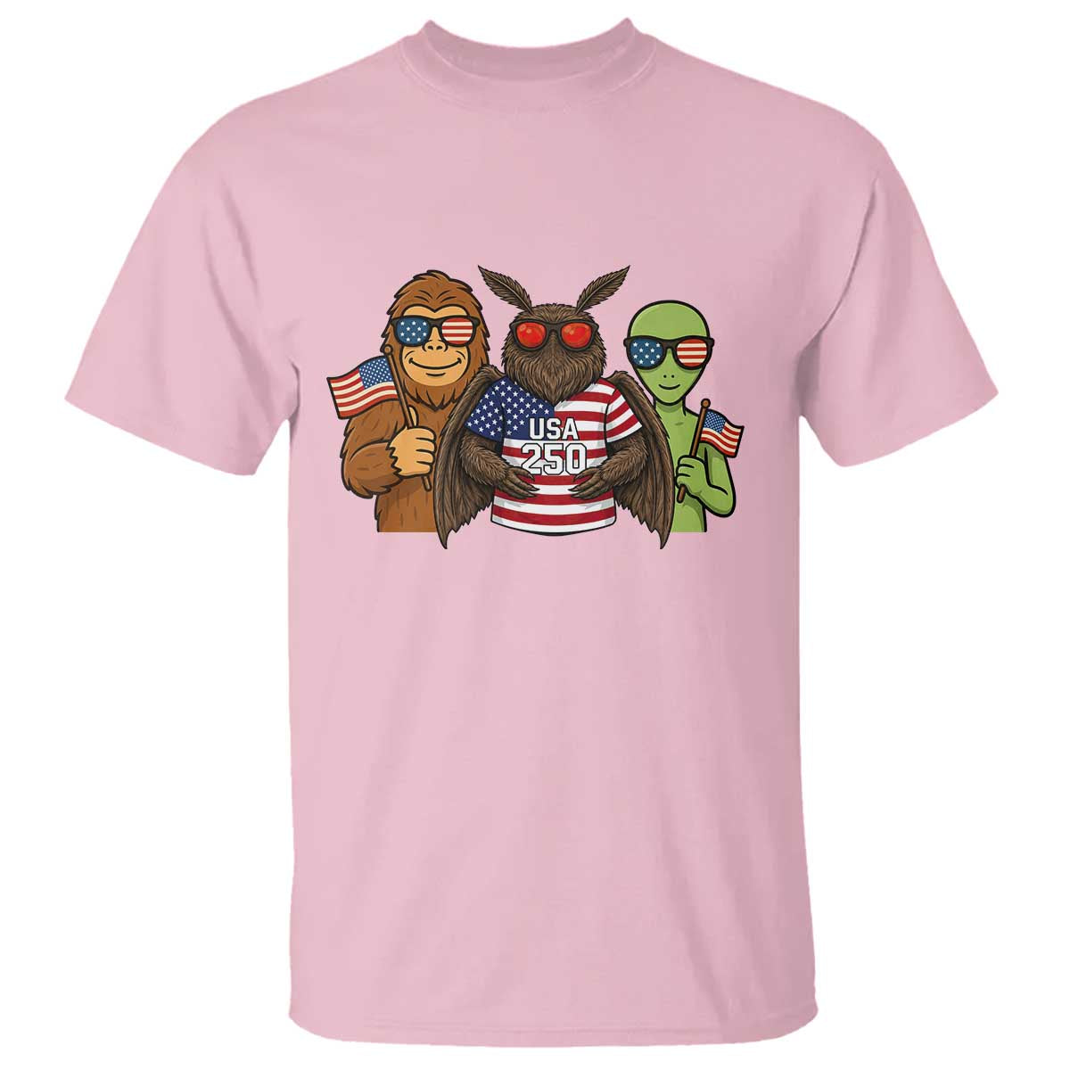 Funny Bigfoot Mothman Alien T Shirt USA 250th Anniversary TS12 Light Pink Print Your Wear